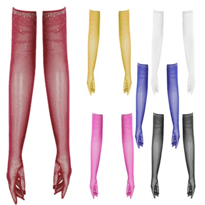 Womens Glove Elbow Costume Jazz Gloves Latin Mesh Vintage Dance Opera One Pair - Image 1 of 4