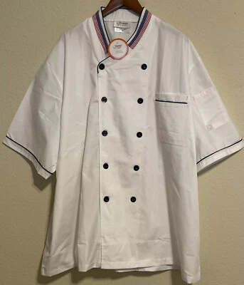 NEW Happy Chef Double Breast Cooking Uniform Shirt Red/Wh/Bl Neck 3XL Style #514 - Image 1 of 4