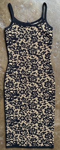 Abito da serbatoio floreale Michael Kors scoop scollo stampato nero pizzo bodycon PICCOLO NUOVO CON ETICHETTE