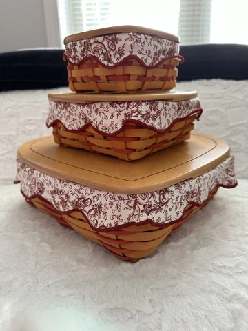 Longaberger Basket Heart Shape set Liner Protector Lid Love Treasure Sweetheart Cover