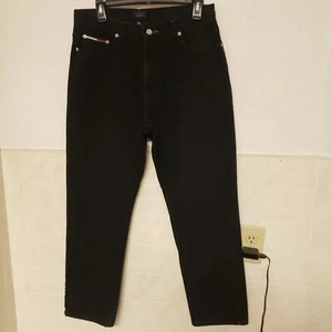 Vintage 90s Tommy Hilfiger Big Flag Logo High Waist Mom Jeans 11 Classic Black - Picture 1 of 13
