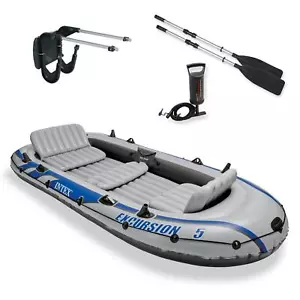 Raft Inflatable Boat 5-Person Rafting Fishing Oars Motor Mount Carry Bag River - Picture 1 of 7