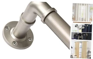 Heavy Duty Curtain Rod 66 to 120 Inch, 1 Inch Industrial 66-120" Silver - Picture 1 of 7