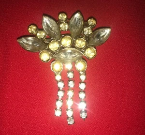 Unique Antique Silver Tone Clear/ Colored Rhinestones w/ Dangle Brooch Pin 2.25" - Picture 1 of 12