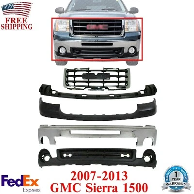 Front Bumper Chrome + Grille + Upper + Valance For 2007-2013 GMC Sierra 1500 - Image 1 of 4