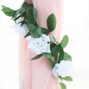 6 ft 3D WHITE Chain SILK ROSES Garland Wedding Flowers Party Bouquets SALE - Picture 1 of 8
