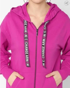 Armani Exchange Women's Zip-Front Hoodie with Slip Pockets, Fuchsia, L - Picture 1 of 3