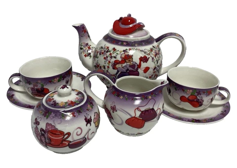 Red Hat Society Porcelain Paul Cardew Design 2004 complete set 9 pieces - Image 1 of 4