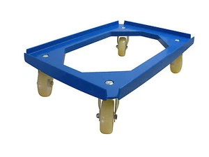 Scooter de transporte / scooter de caja 600x400 mm azul con 4 ruedas de PU blandas, sin rastro - Imagen 1 de 8