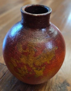Authentic Orange & Yellow Mexican Clay Pottery Fire Vase 10" - Picture 1 of 14