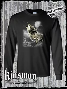 Wolf Wilderness Moon Long Sleeve T-Shirt Native American Indian - Picture 1 of 3