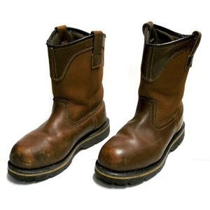 MENS BRAHMA BAY ALL SEASON BROWN LEATHER STEEL TOE PULL-ON WORK BOOTS 7 1/2 W - Picture 1 of 13