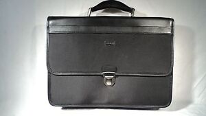 Kenneth Cole 53143 Black Napa Leather & Nylon Flap Over laptop Briefcase
