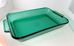 Anchor Hocking De Colección Horno Rectángulo Grande 3 Cuartos Plato para hornear verde azulado ¡Raro! - Imagen 1 de 10