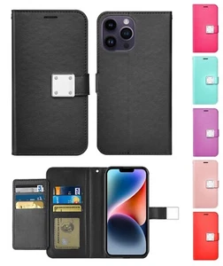 For Apple iPhone - Bi-Fold Leather Wallet Cover Case with Credit Card Holder - Picture 1 of 42