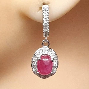 World Class 2.21ctw Ruby & White Sapphire 925 Silver Dangle Earrings - Picture 1 of 4