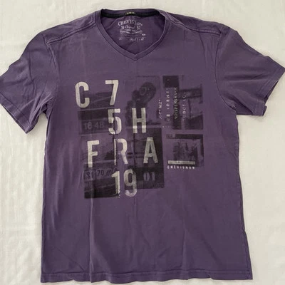 Chevignon T-shirt Men MEDIUM Purple V-Neck Logo Slim Shirt Urban Casual Summer - Image 1 of 4