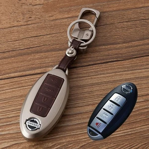 Alloy for Nissan Sentra Altima 4 Buttons Leather Smart Remote Case Cover Key Fob - Picture 1 of 5