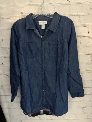 Jessica Simpson MATERNITY Denim Shirt Flannel Back EUC Women's Size M - Image 1 of 4