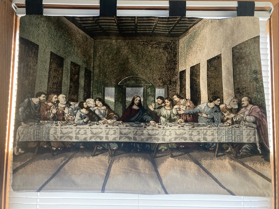 Tapeçaria vintage última ceia pendurada na parede com vara feita nos EUA 36”x26” - Imagem 1 de 1