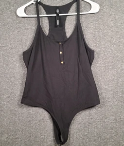 Victoria Sport Black Ribbed Body Suit Size Large With Snap Bottom - Picture 1 of 14