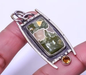 Rainforest Jasper - Australia & Smoky 925 Sterling Silver Pendant 1.95" A37 - Picture 1 of 1