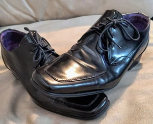 Men's Italian Oxford Dress Shoes 40 US 6.5 Black Leather Square Toe Next Italia - Picture 1 of 15