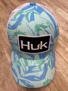 Cappello da Pesca Huk Berretto Maglia Regolabile Schiena Blu Teal Bianco Performance Snapback - Foto 1 di 22