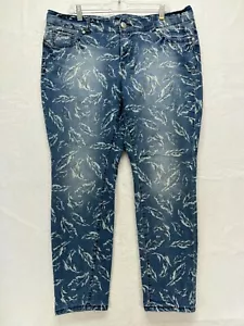 Seven 7 Luxe Skinny Jeans Womens Size 18 - Blue Feather Pattern Stretch Mid Rise - Picture 1 of 12