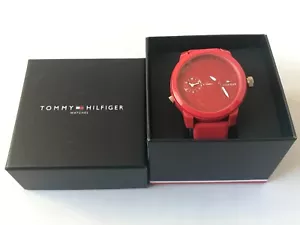 NEW TOMMY HILFIGER SPORT RED,RED SILICONE LOGO BAND,DIGI-ANALOG WATCH # 1791323 - Picture 1 of 9