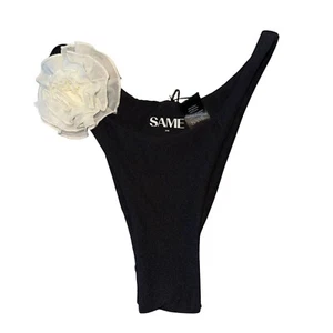 Bikini donna X-Small XS nuovo senza etichette SAME anni 90 rosetta nero panna - Foto 1 di 6