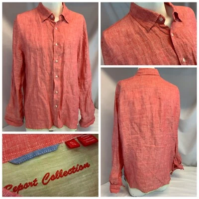 Camisa Manga Larga Report Collection XL Hombre Roja 100% Lino LNWOT YGI G0-355 Foto 1 de 4