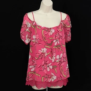 Kut From The Kloth Womens Cold Shoulder Top S Small Tank Pink Floral Lace NEW - Picture 1 of 9