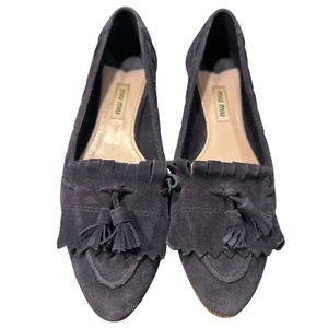 MIU MIU Navy Suede Tasseled Flat Loafers, Size 36 - Picture 1 of 5