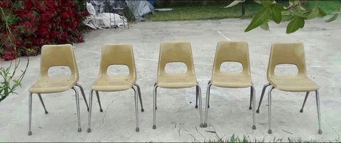 Brunswick Chairs Mid Centurty  School fiberglass light brown vtg Lot Of 5 Cover