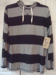 Mens Hoodie Black/ Gray Striped Size XL Roebuck - Picture 1 of 2