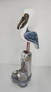 Wooden Pelican Handmade Bedroom Beach Cafe Decorative Bird Blue - Picture 1 of 7
