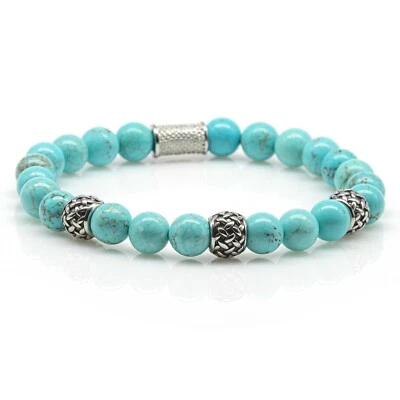 Türkis Armband Bracelet Perlenarmband Beads silber 8mm Edelstahl Spacer Perlen - Bild 1 von 2