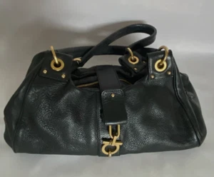 Vintage Salvatore Ferragamo Gancini Tragetasche Leder schwarz Handtasche Schulter Italien - Bild 1 von 15