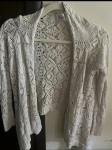 Justice Knit Cardigan Girls Size 14 Open Front Sparkle White Long Sleeve Sweater - Picture 1 of 5