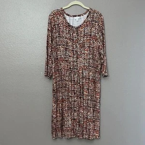 J Jill Multicolor Rayon Button Stretch Midi Dress 3/4 Sleeve Pockets fall - Picture 1 of 14