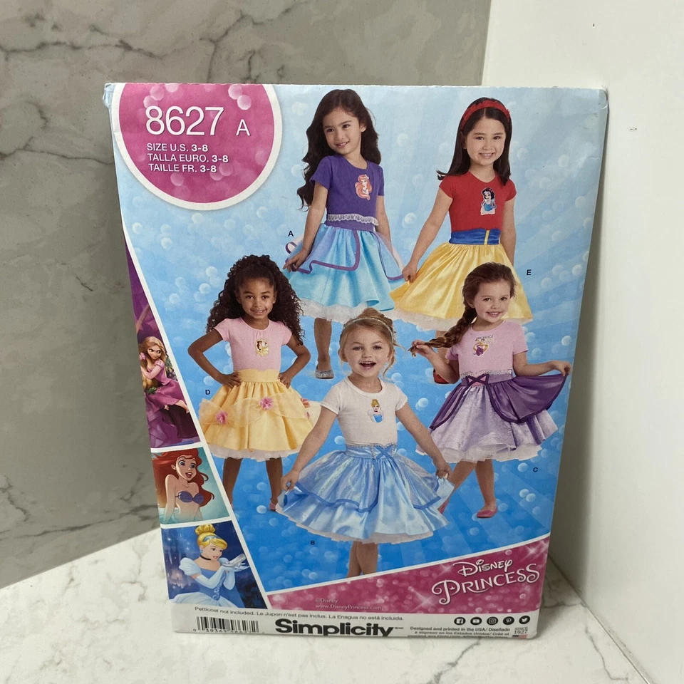 Simplicity 8627 Childs Character Skirts Snow White Ariel Jasmine Rapunzel Sz 3-8 - Image 1 of 3