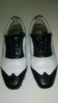 Women's Footjoy LoPro Golf Shoes 7 7M Full Grain Leather Black Croc Wing Tip - Image 1 of 4