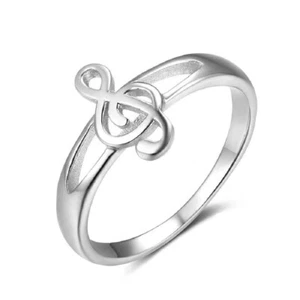 Sterling Silver 925 Music Note Treble Clef Ring Sizes L N P R Hallmarked S925 - Picture 1 of 7