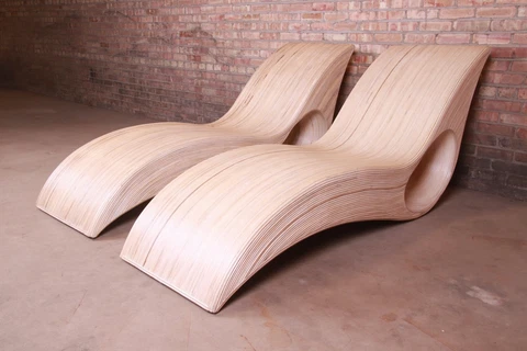 Betty Cobonpue Sculptural Split Reed Rattan Chaise Lounges, Pair Cover