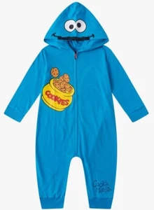 Blue Cookie Monster Hooded Pajama Sleeper Jumpsuit Child 5T Costume - Picture 1 of 1