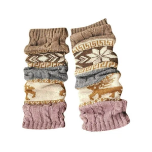 Women Boho Winter Warm Leg Warmers Cable Knit Knitted Crochet High Long Socks - Picture 1 of 20
