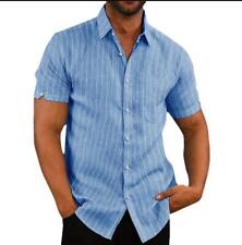 Camisa de vestir informal con botones mangas cortas a rayas de moda 2024 para hombre joven 8337