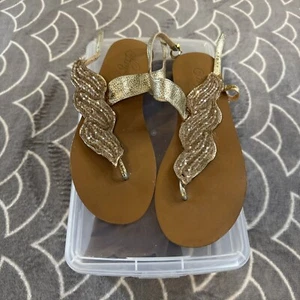 Naughty Monkey Tan Leather Open Toe Thong Sandals Women's Sz 9.5 - Picture 1 of 15