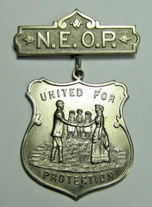 NEOP NUEVA INGLATERRA ORDEN UNIDA PARA PROTECCIÓN Antiguo Pinback Medallón Insignia - Imagen 1 de 4